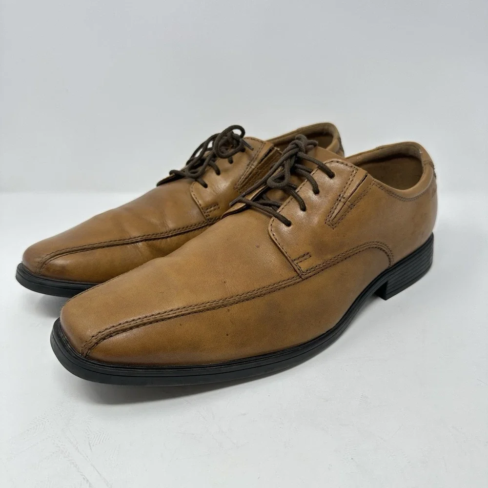 Clarks Tilden Walk Men's‎ Size 11.5 W Dark Tan Leather Lace Up Oxford Shoes